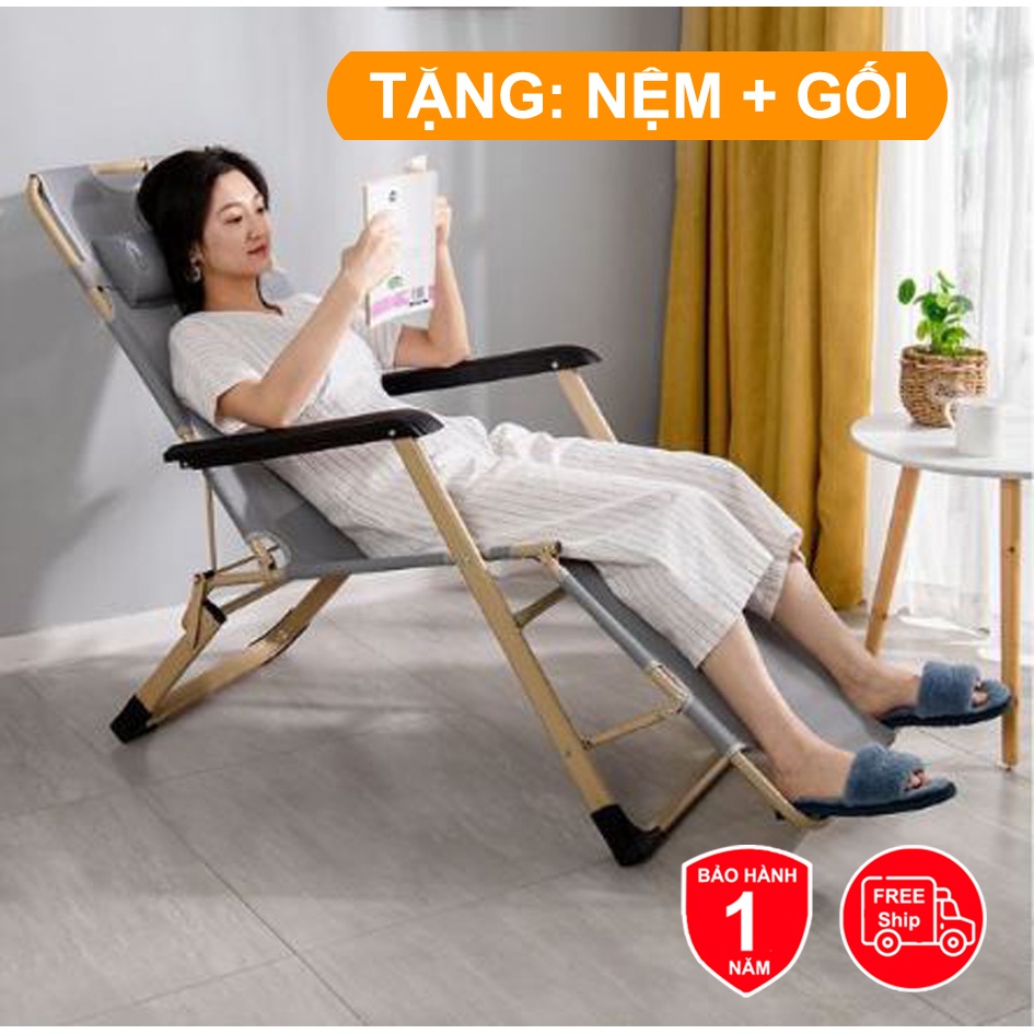 [ TẶNG NỆM] Ghế Xếp thư giãn ngả thành giường, Thư Giãn Đa Năng [CHÍNH HÃNG FUJI VIP2] Siều Giảm Giá Cực Sốc, #ghexep