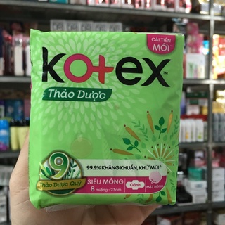 Băng vệ sinh Kotex thảo dược siêu mềm - siêu mỏng - có cánh 8 miếng 23cm