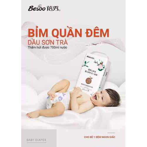 MUA 2 BỊCH TẶNG QUÀ]Tã Bỉm BESOO Sơn trà chống hăm dán/quần đủ size cho bé S56/M50/L46/M42/L42/XL42/XXL42/XXXL43