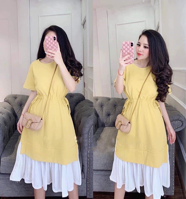 ĐẦM BIGSIZE đuôi cá rút eo ĐEN-VÀNG 60-80kg | BigBuy360 - bigbuy360.vn