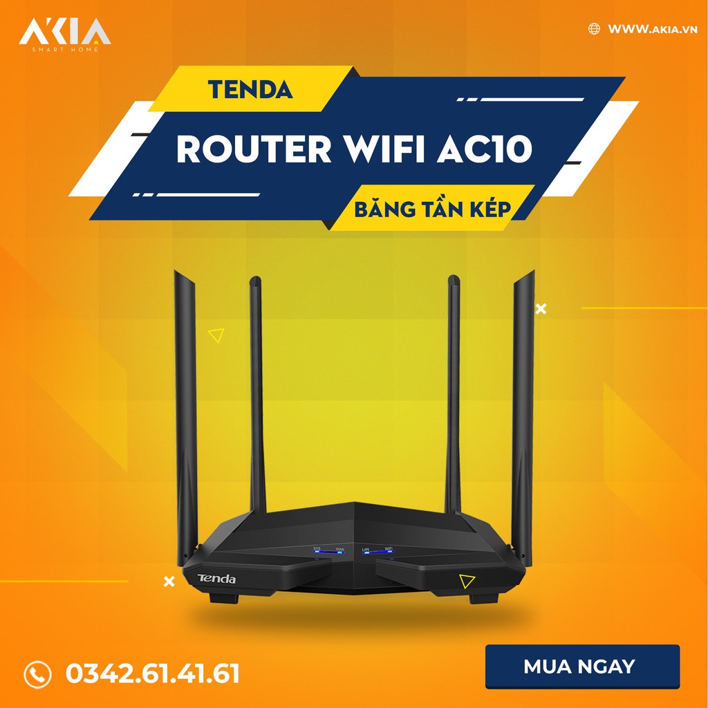 Bộ Phát Wifi Tenda AC10 Router Wifi Băng Tần Kép AC1200 - Hàng Chính Hãng