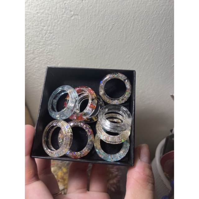 Nhẫn handmade sà cừ / hoa khô / giấy vàng rất sịn sò ạ siêu chống nước 😋 d1009
