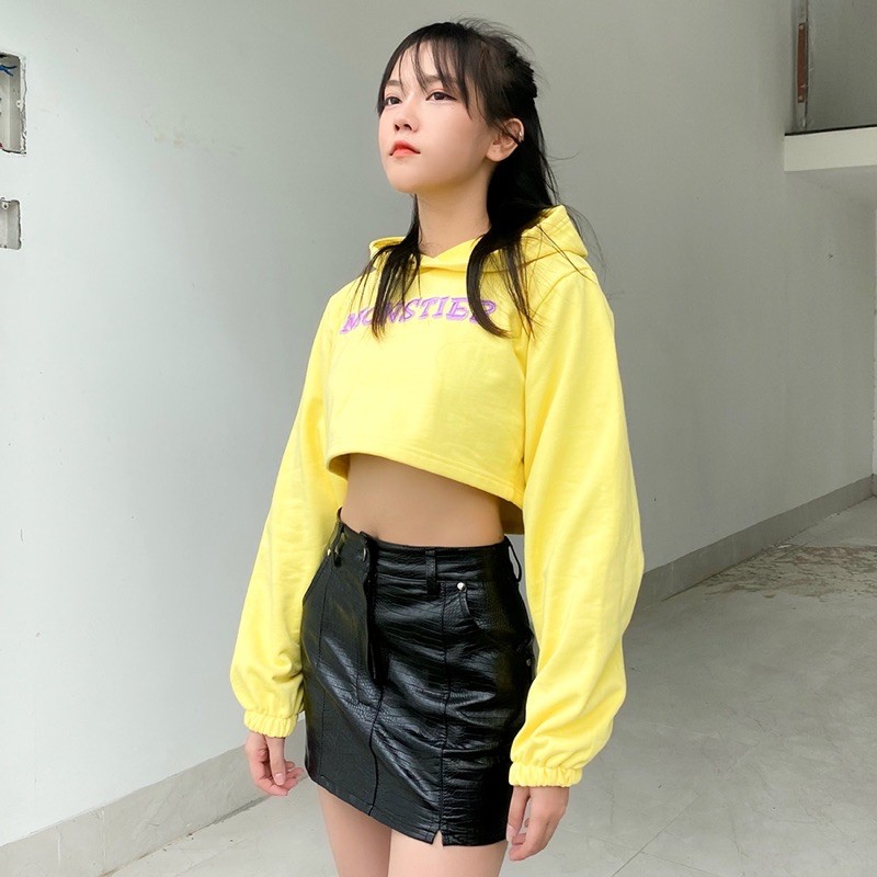 Áo Monstier crop Hoodie màu vàng chanh 🍋- Lemon Cropped Hoodie | BigBuy360 - bigbuy360.vn