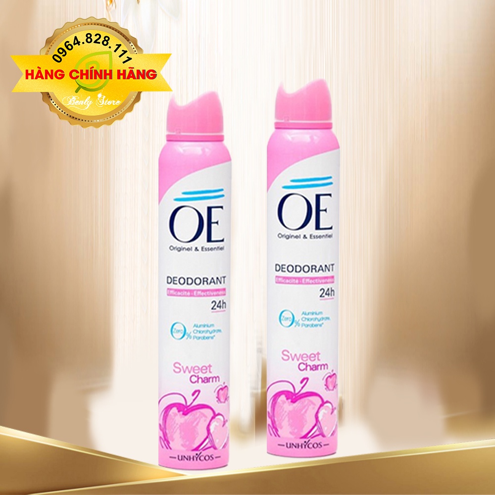 Xịt khử mùi nữ, khô thoáng, thơm lâu, không vàng áo, làm trắng da, mờ thâm - Xịt thơm body nữ- OE Pháp - 200ml