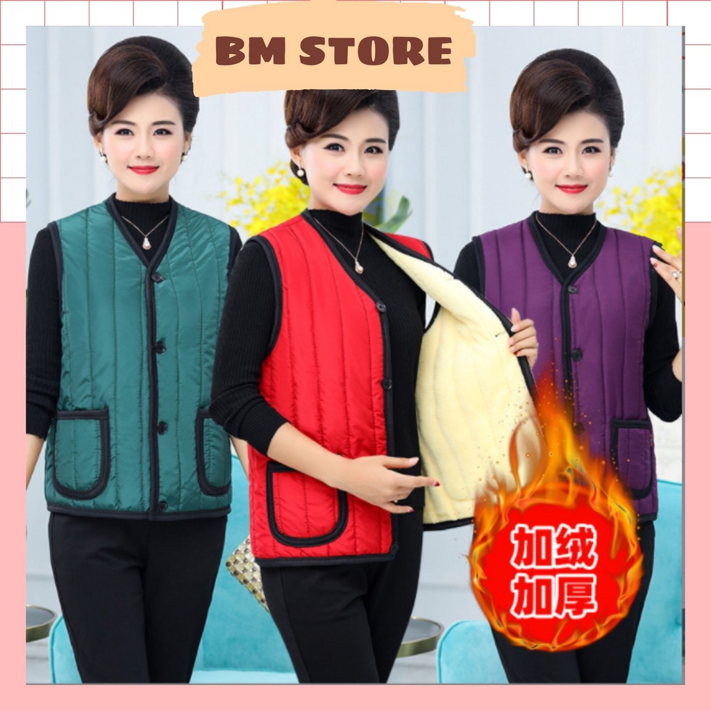 (ảnh thật) Áo khoác ghile lót lông cao cấp tặng bà tặng mẹ