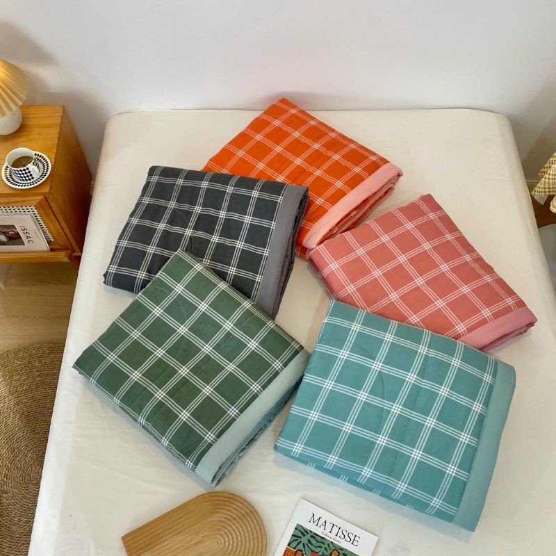 Bộ Chăn Ga Gối Cotton Đũi Kẻ Chăn Trần. Chăn Ga Hè Phong Cách Hàn Quốc