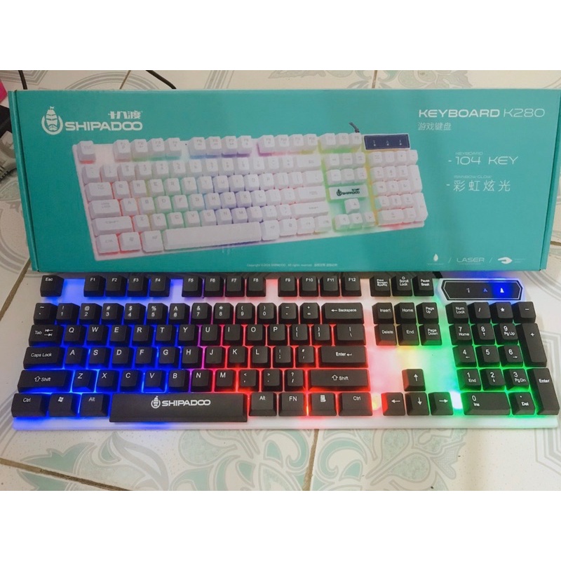 Bàn phím giả cơ Shipado K280 7 màu sắc với 104 phím, thiết kế đẹp, bật tắt led và chia màu vùng tiện lợi, dễ sử dụng.