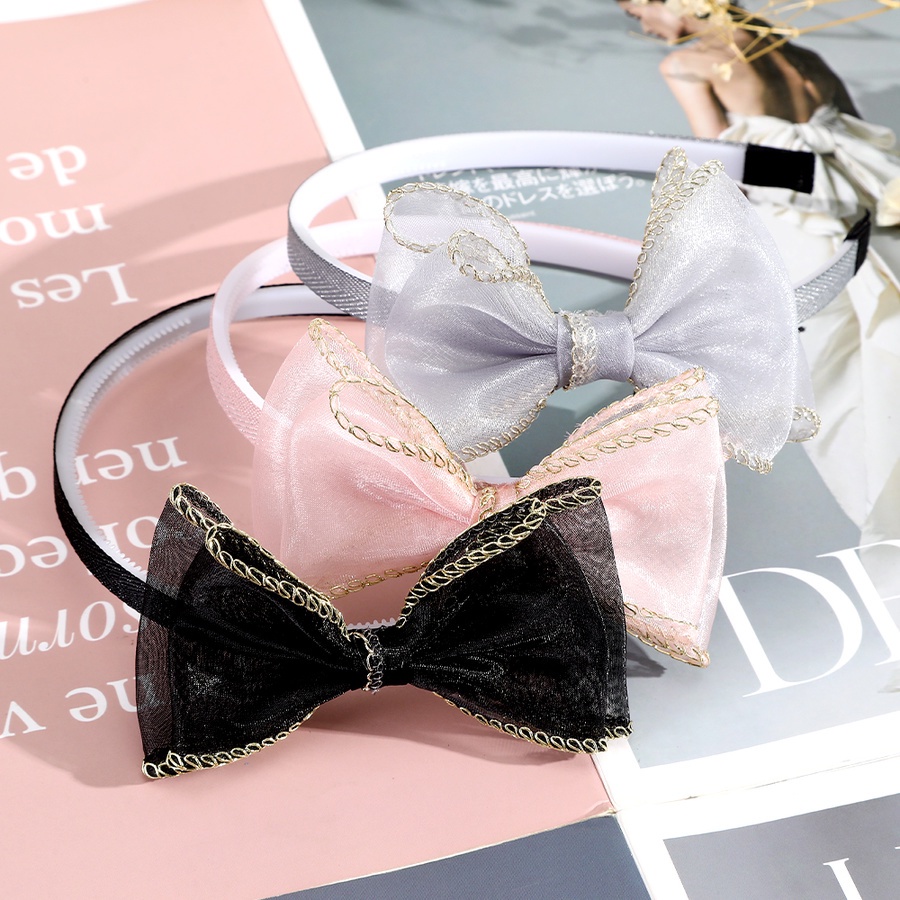 Băng đô vải lưới cột nơ in họa tiết chấm bi đáng yêu cho bé gái