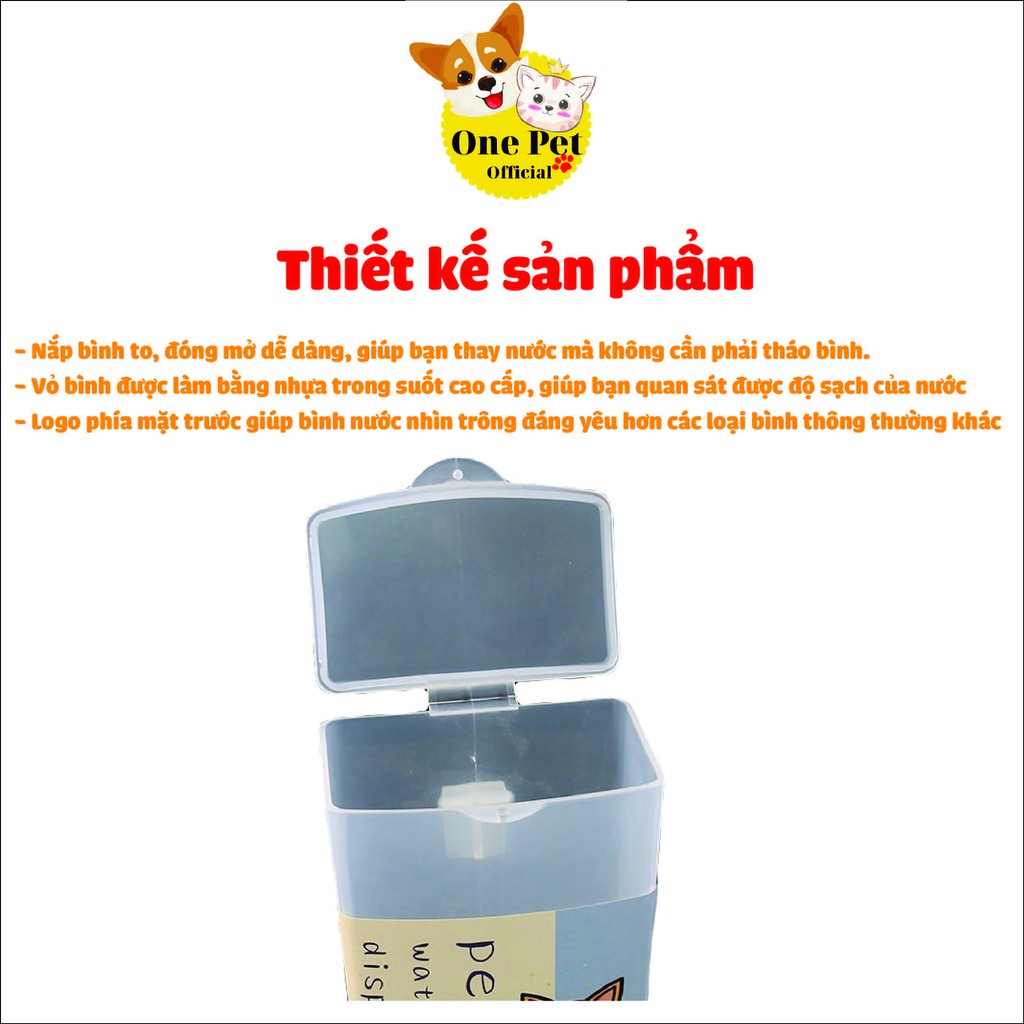 Bình nước tự động cho Chó 800ml, Bình nước tự động size lớn treo chuồng Chó Mèo - One Pet Shop