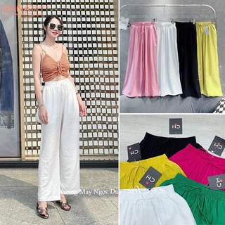 Quần đũi ống rộng suông dài cạp chun lưng thun cao màu Đen Trắng chất vải đũi lụa cao cấp mềm mặc đi biển dạo ở nhà mát