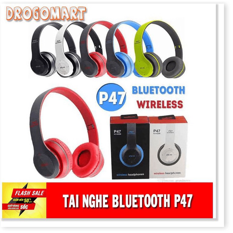 ( FREESHIP 99K ) Tai nghe chụp tai cao cấp có khe thẻ nhớ Bluetooth P47 Âm thanh đỉnh cao Bảo Hành 6 tháng