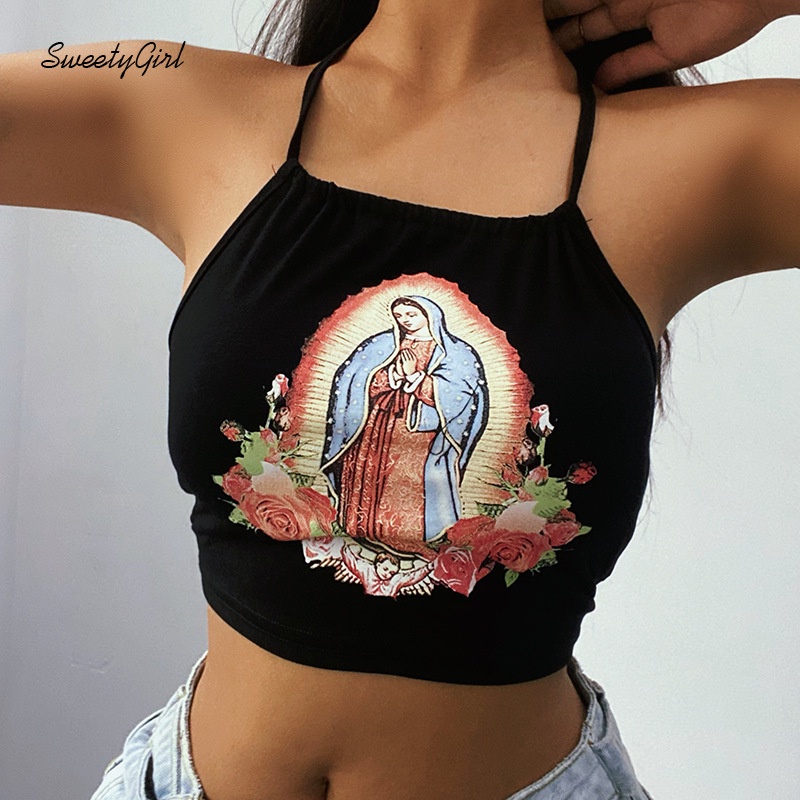 Áo Hai Dây Hở Lưng Dáng Ôm In Họa Tiết Thời Trang Cho Nữ