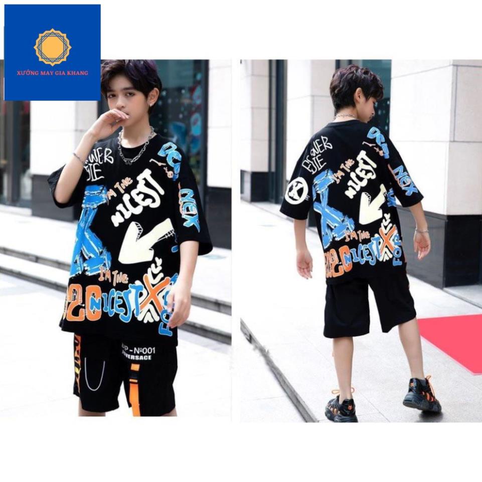 MS: 210570 - Đồ bộ bé trai, bé gái mặc cùng nhau, kiểu dáng HipHop thun cotton ngắn tay - Quần áo trẻ em - Gia Khang