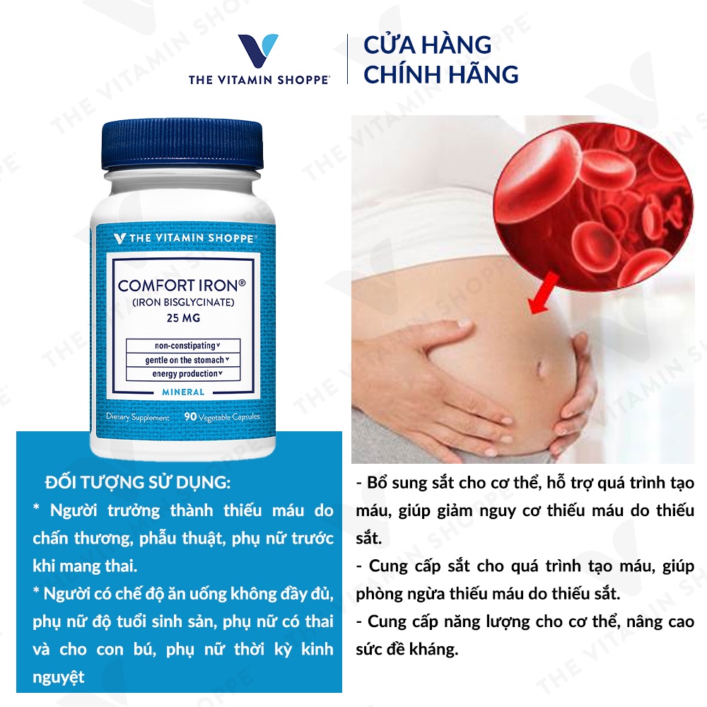 Viên uống sắt bổ máu THE VITAMIN SHOPPE Comfort Iron 90 viên