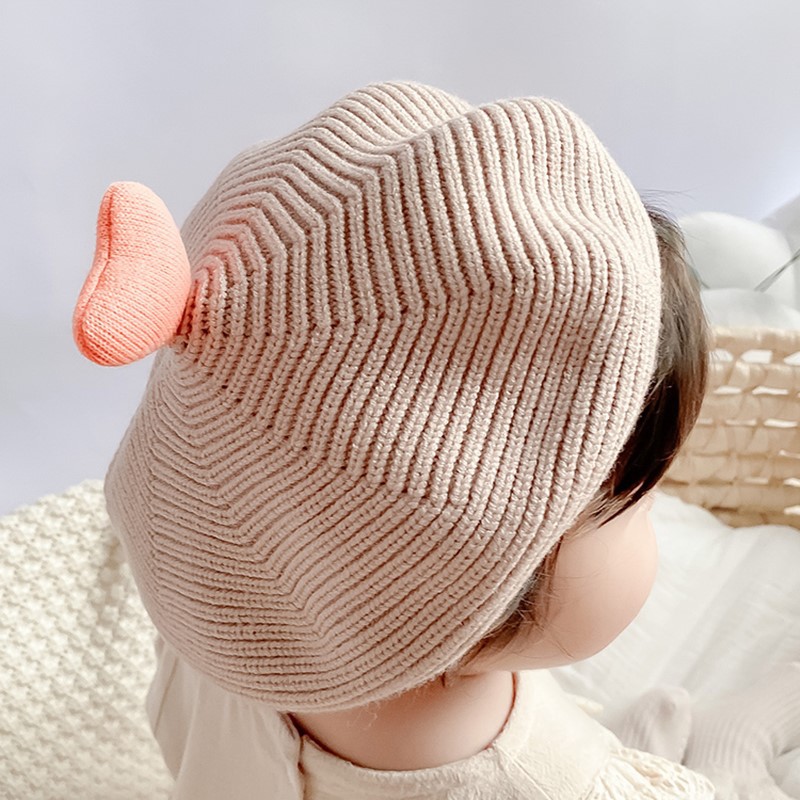 Mũ nồi dệt kim trang trí hình trái tim phong cách Hàn Quốc dành cho bé