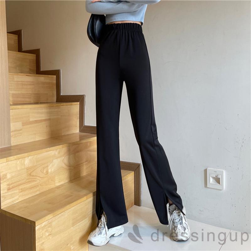 Quần Dài Lưng Cao Ống Rộng Màu Trơn Cá Tính Cho Nữ