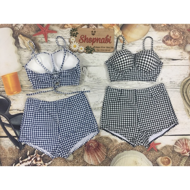 Đồ bơi bikini nâng ngực cup ngang caro | BigBuy360 - bigbuy360.vn