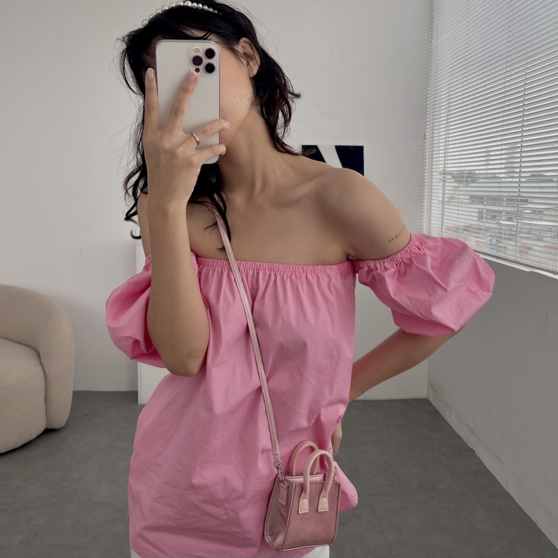 Áo hở bẹt vai nữ màu pastel đáng yêu