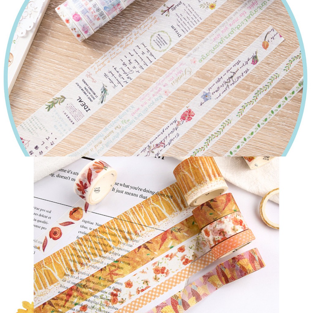 Hộp 10 cuộn băng dính washi tape màu sắc rực rỡ