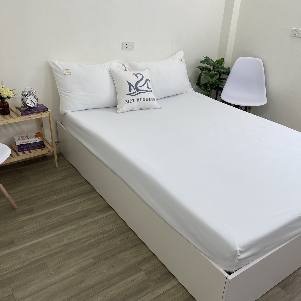 Sét ga gối Cotton Tici M2T bedding màu trắng drap ga giường chuyên dùng cho khách sạn, homestay, nhà nghỉ | BigBuy360 - bigbuy360.vn