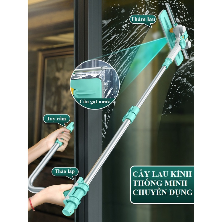 Cây lau kính thông minh 3in1 tay cầm cán dài hai mặt chuyên dụng, cây lau kiếng vừa lau vừa gạt tiện lợi - H1084