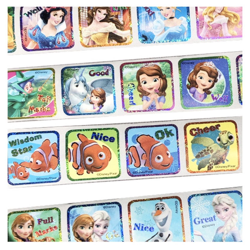 Cuộn 200 sticker hình dán giải trí cho bé trai bé gái nhân vật hoạt hình Cá hề Nemo, Gấu, Công Chúa, Nữ Hoàng Băng Giá