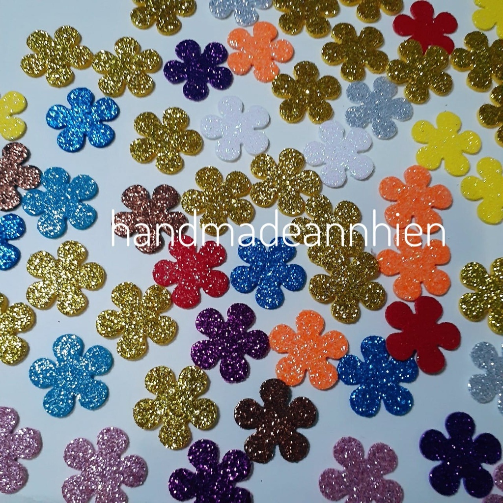 35- 50 -100 -150 Hoa mai 4.9cm ,3.5cm, 2.3cm, 1.5cm bằng giấy xốp kim tuyến - Hình trang trí thiệp, lớp học.....