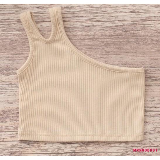 Áo croptop ôm sát không tay hở vai màu trơn cho bé gái