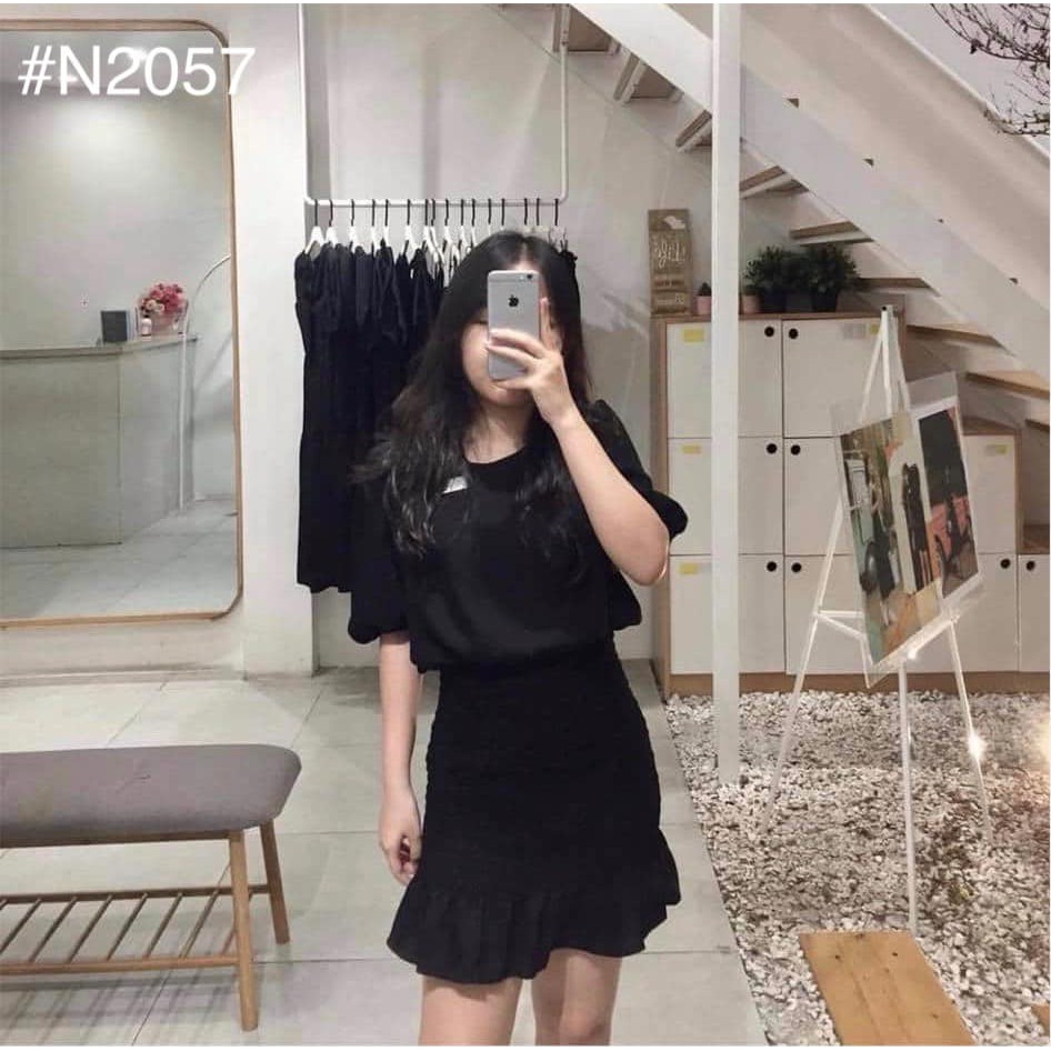 [ẢNH THẬT TRẢI SÀN] ĐẦM ĐEN NỮ TAY PHỒNG BO CHUN ÔM DÁNG SIỂU XINH - JEANIE DRESS | BigBuy360 - bigbuy360.vn