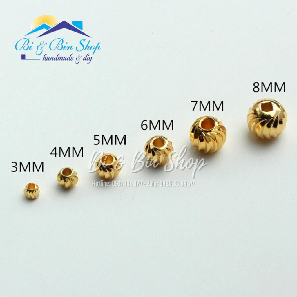 10 Viên Charm Tròn Khía Xoắn Xỏ Xen Hạt Chuỗi Làm Vòng Đeo Tay, Dây Chuyền, Làm Trang Sức Handmade