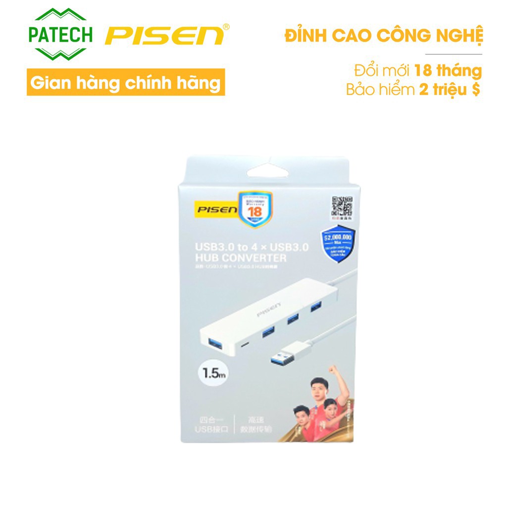 [Mã BMLTA50 giảm 10% đơn 99K] Bộ chuyển đổi Pisen Hub USB 3.0 1.5m (Từ 1 cổng USB ra 4 cổng USB ) - Hàng chính hãng