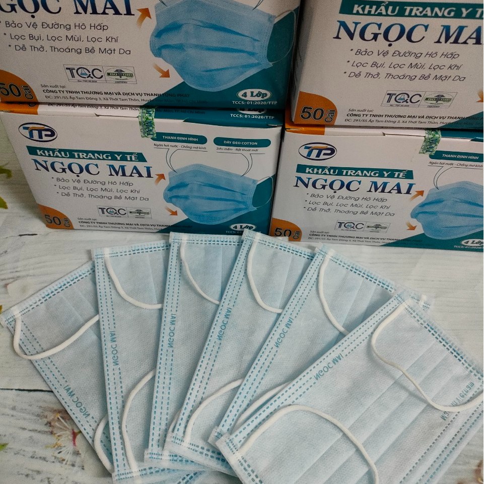 1 Thùng Khẩu Trang Y Tế Chất Lượng Cao 4 Lớp Ngọc Mai Màu Xám, Trắng, Xanh, Đen, Hồng