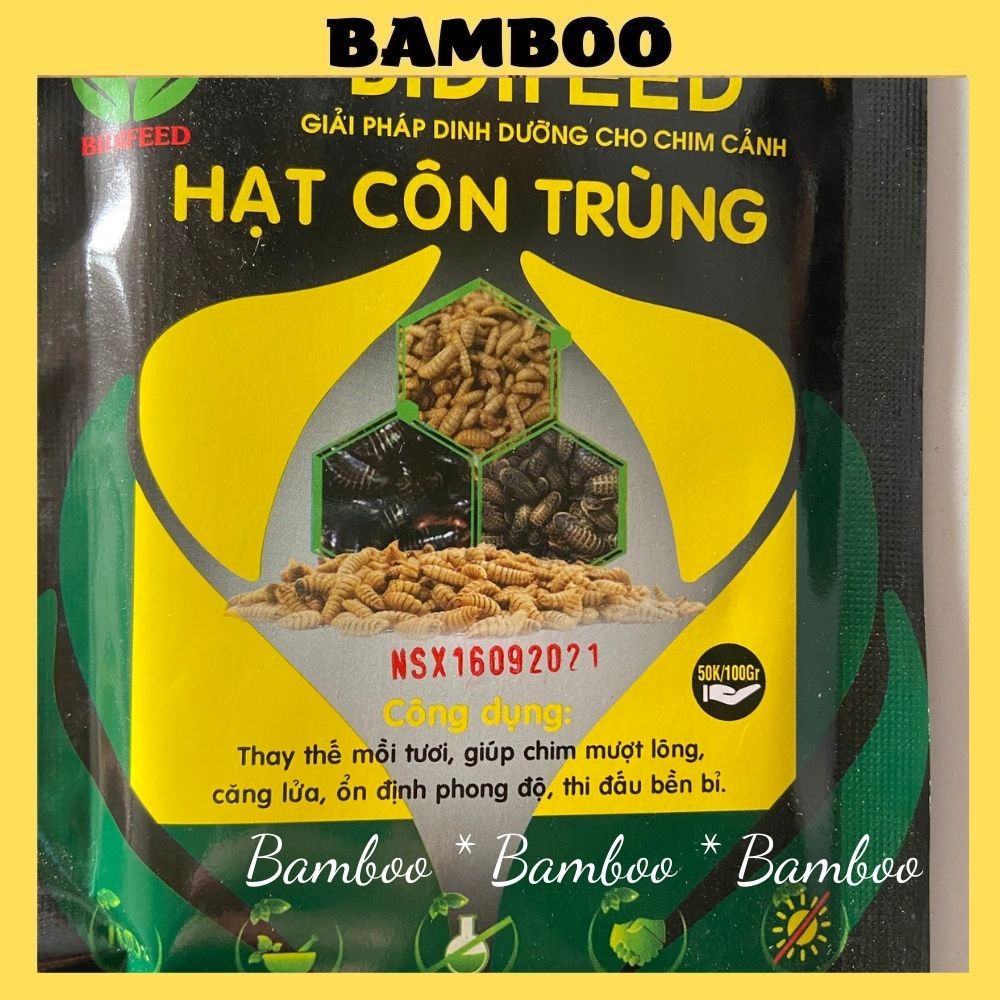 Hạt côn trùng Bamboo thức ăn dinh dưỡng thay thế mồi tươi dành cho chim gói 100gram hãng BIDIFEED