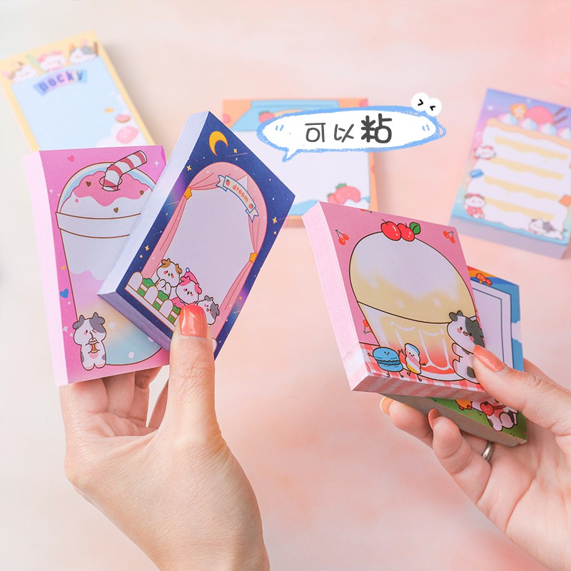 Giấy note ghi chú cute dễ thương hình bò sữa ghi nhớ công việc 80 tờ nhiều màu Tom House