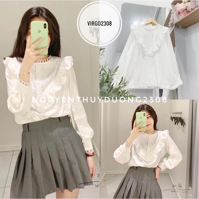 Áo sơmi Ulzzang viền bèo chữ V/Áo sơmi cổ bèo V 1602
