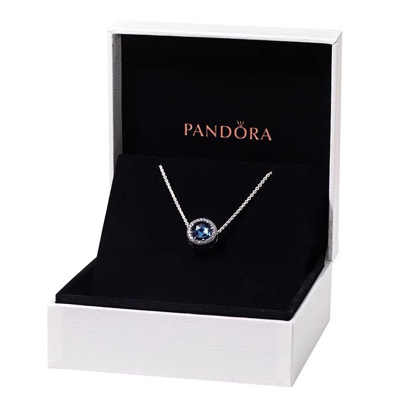 PANDORA Vòng cổ Mạ Bạc 925 Mặt Hình Trái Tim Đính Đá Zircon Thời Trang