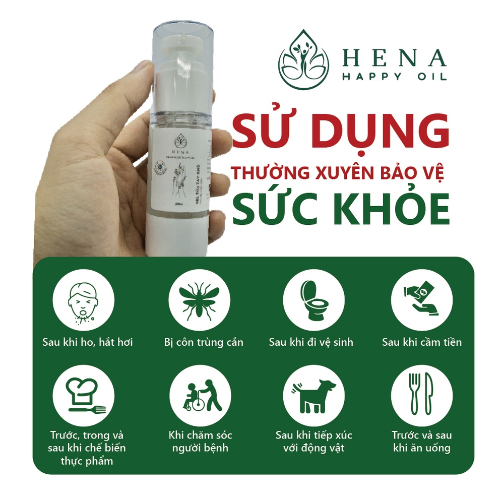 Gel rửa tay khô Kháng Khuẩn cao cấp Hena - Dưỡng ẩm, hương thơm tự nhiên từ tinh dầu - 30ml | BigBuy360 - bigbuy360.vn