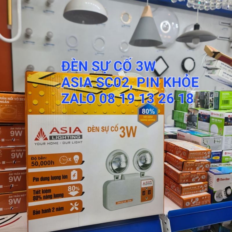 Đèn Sự Cố Asia SC01, SC02. Đèn khẩn cấp, Pin khỏe, tự động sáng khi có sự cố, đèn chỉ dẫn, bảo hành 2 năm.