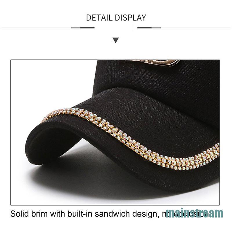 Mũ lưỡi trai cotton đính đá trên chữ D phong cách hip hop thời trang cho nữ