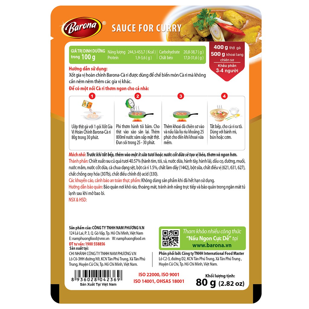 Xốt Gia Vị Hoàn Chỉnh Barona - Cà Ri 80g | BigBuy360 - bigbuy360.vn