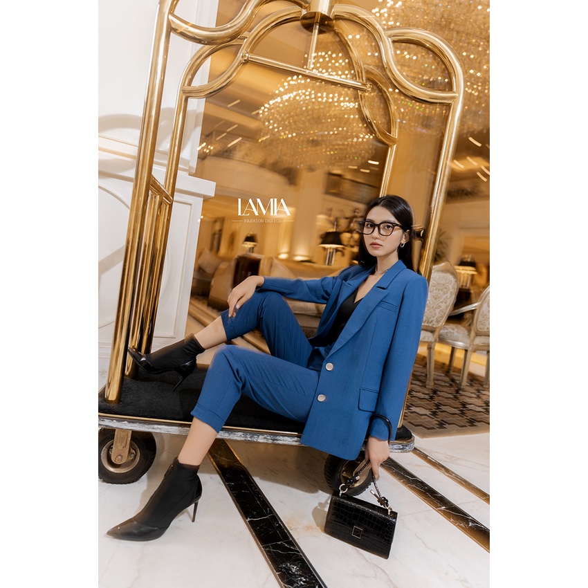 Set vest công sở nữ đẹp Lamia Design LE166 màu xanh cobalt dáng suông trẻ trung thời thượng