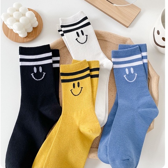 Vớ tất cổ cao hai sọc unisex icon Smile
