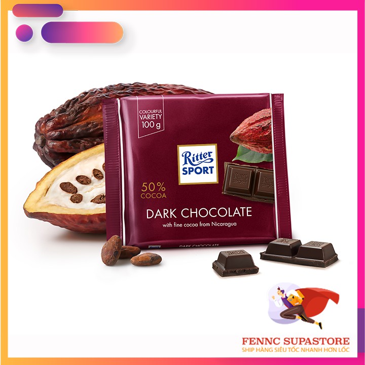 Socola Đen 50% Cacao Ritter Sport 100g 💓FREESHIP💓 Ritter Sport Dark Chocolate 50% cacao 100g