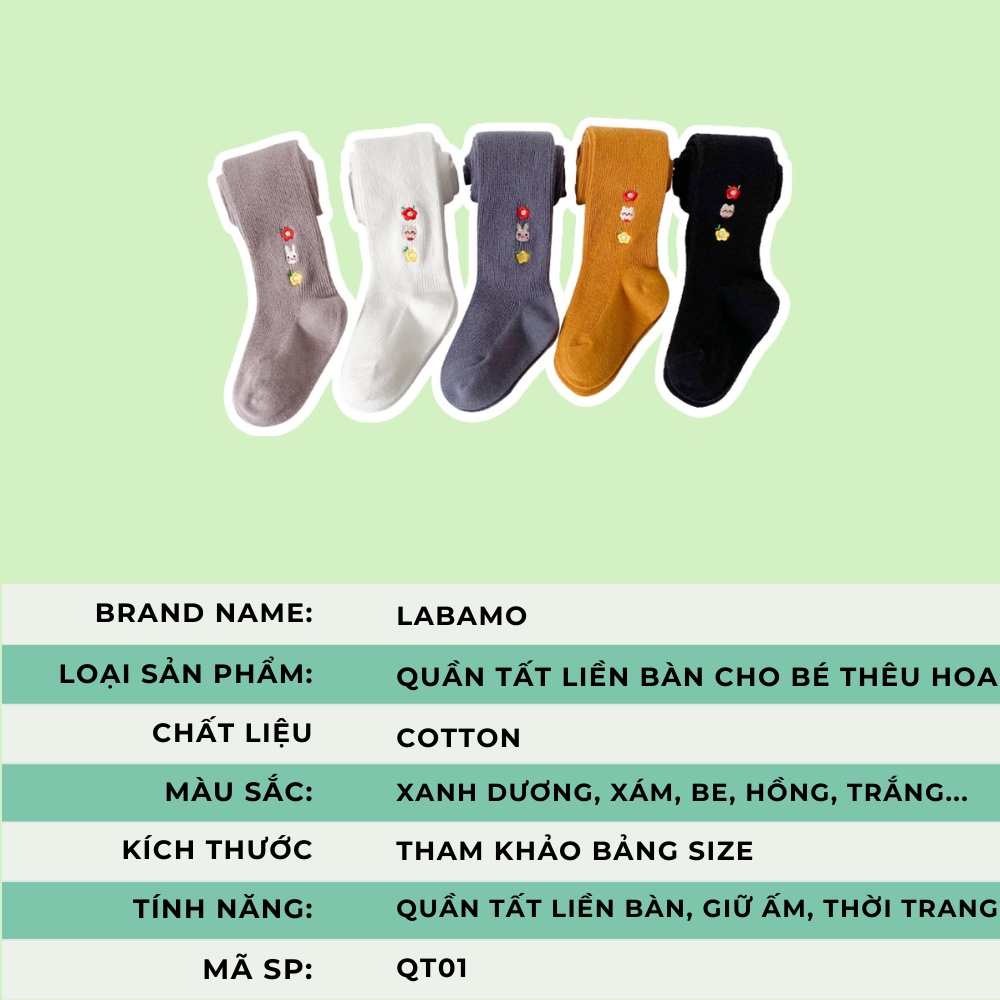 Quần tất legging len cho bé gái từ 0-9 tuổi cao cấp thêu hoa đáng yêu liền bàn LABAMO QT01
