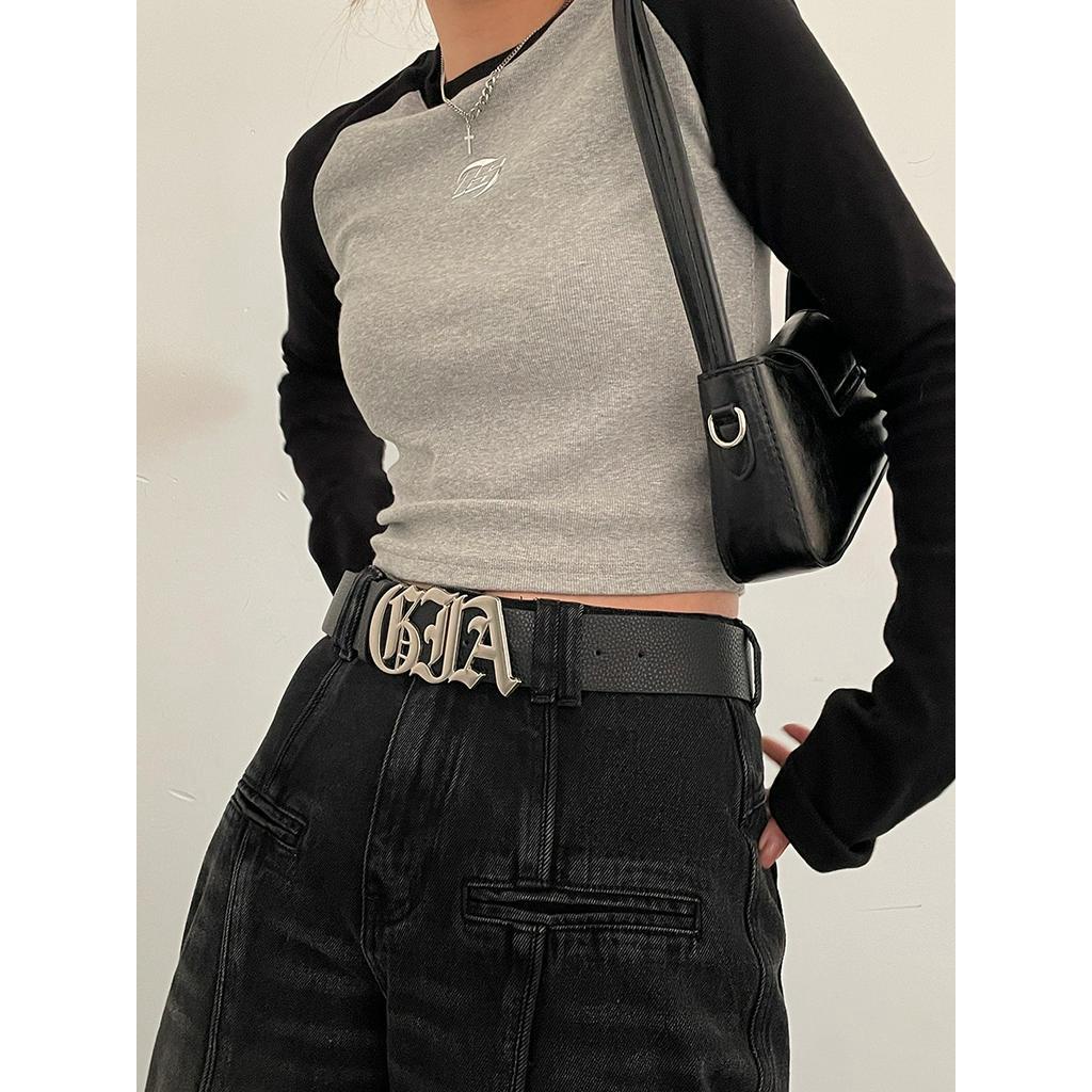 Thắt Lưng Da PU In Chữ Phong Cách hip hop Đường Phố Hàn Quốc Thời Trang Cao Cấp