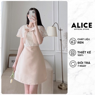Váy Chữ A Cổ Ren Tiểu Thư ALICE Chất Vải Ren Lót Lụa Phối Chân Váy Tafta Cao Cấp Thanh Lịch V780