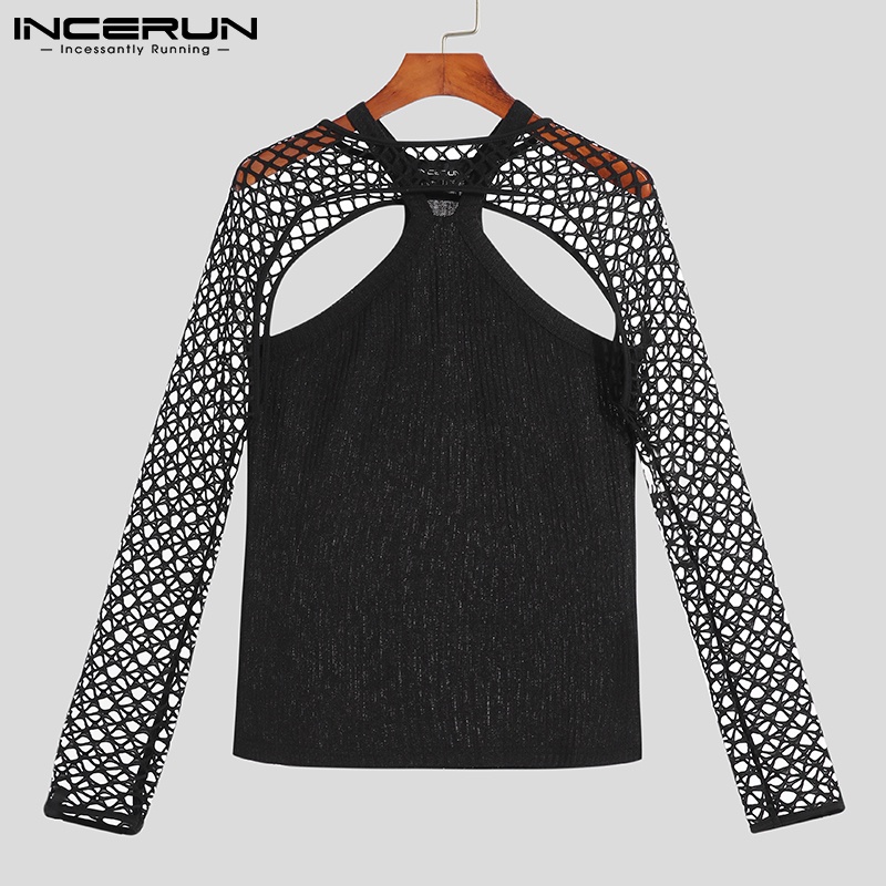 Set áo lưới xuyên thấu dài tay và áo sát nách INCERUN thời trang dành cho nam