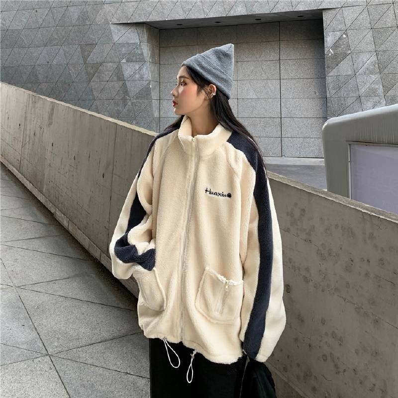 Áo khoác cardigan dáng rộng tay lỡ màu tương phản thời trang thu đông