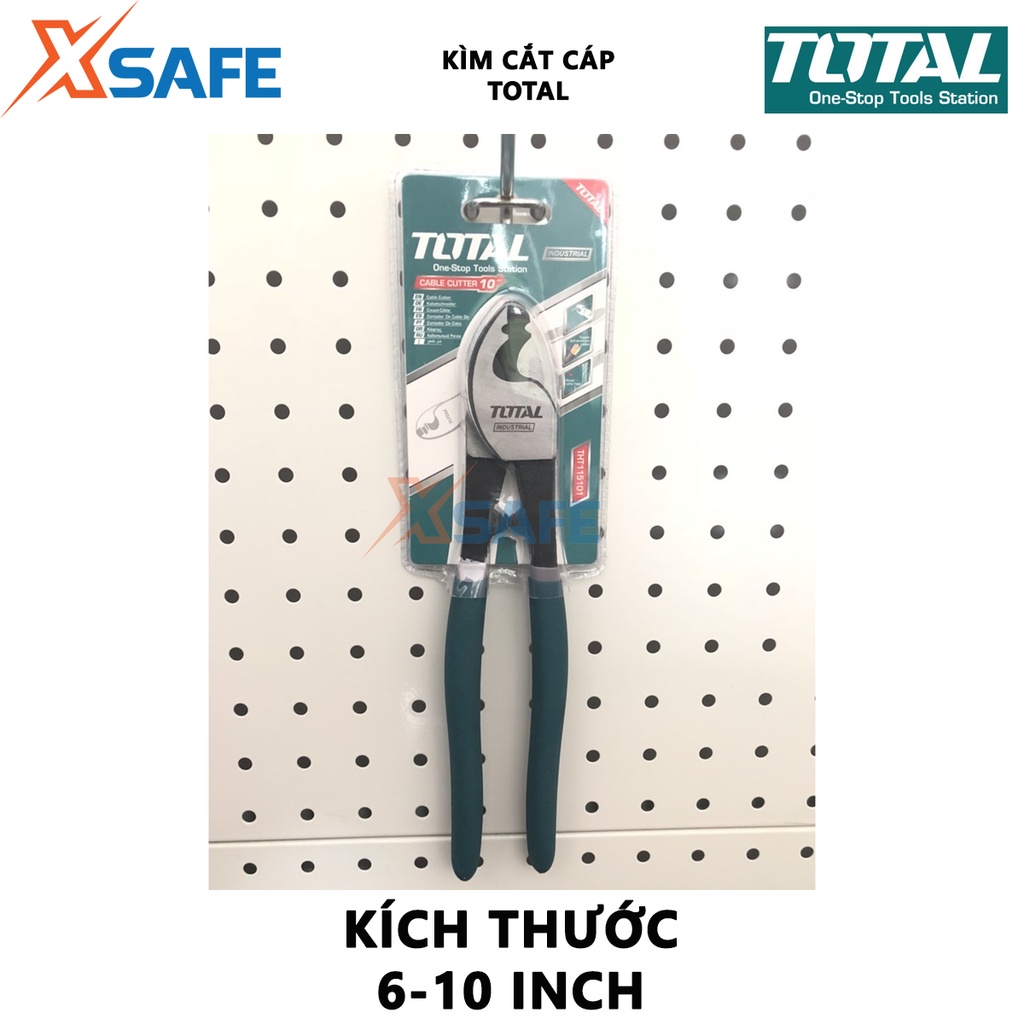 Kìm cắt cáp điện TOTAL Kềm cắt thép carbon 55# đen bóng, gồm 3 size 6-8-10 inch, dùng cắt dây điện, cáp đồng, dây cáp