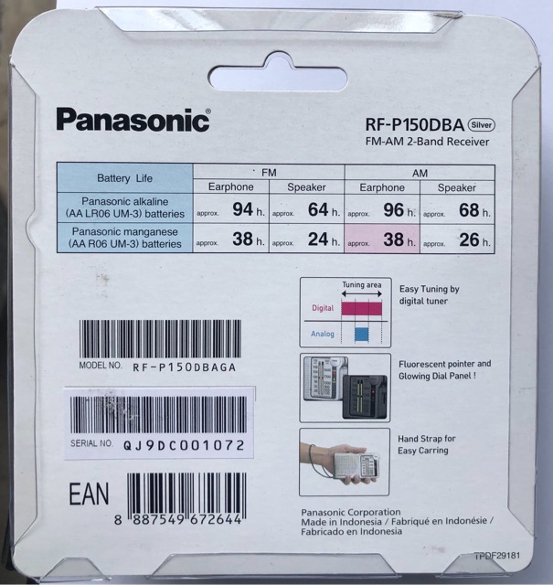 Đài Radio Bỏ Túi Kèm Pin Panasonic RF - P150DBAGA kèm 4 pin Evolta